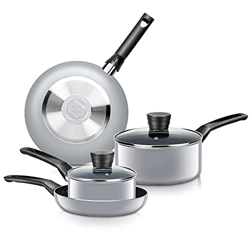 SereneLife SLCW6GRY 6-Piece Set Kitchenware Pots & Pans Basic Kitchen Set