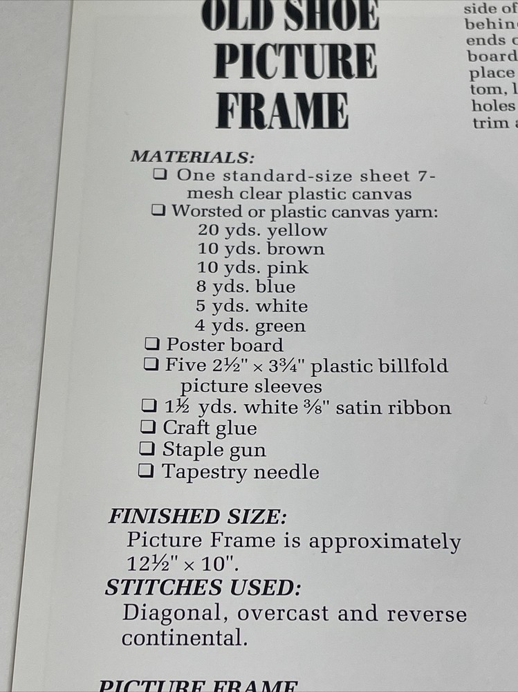 Old Shoe Picture Frame Annie's Attic Plastic Canvas Pattern