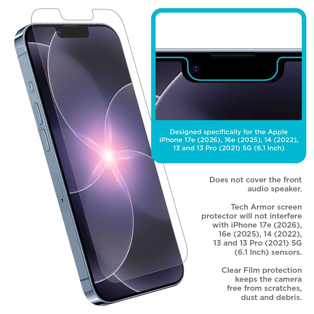 Tech Armor Plastic Film Screen Protector iPhone 17E, 16E,14, 13, 13 Pro -4Pack