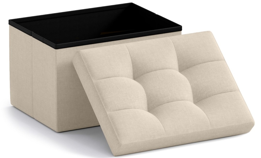 Small Storage Ottoman Foldable Collapsible Rectangle Linen Ottoman Foot Rest ...