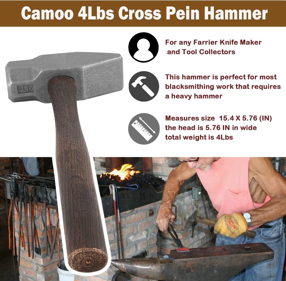Blacksmith 4LB Handmade Hammer Metal Forged Knife Making & Forging Tools