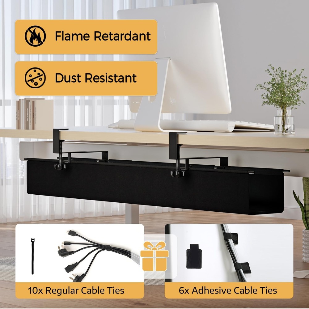 Under Desk Cable Management Tray 39.7" - No Drill Computer Wire Organizer Cab...