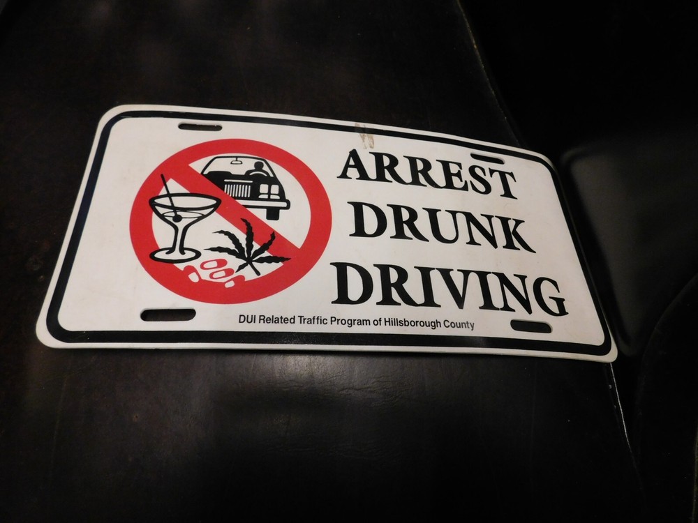 Arrest Drunk Driving Plastic License Plate Hillsborough County