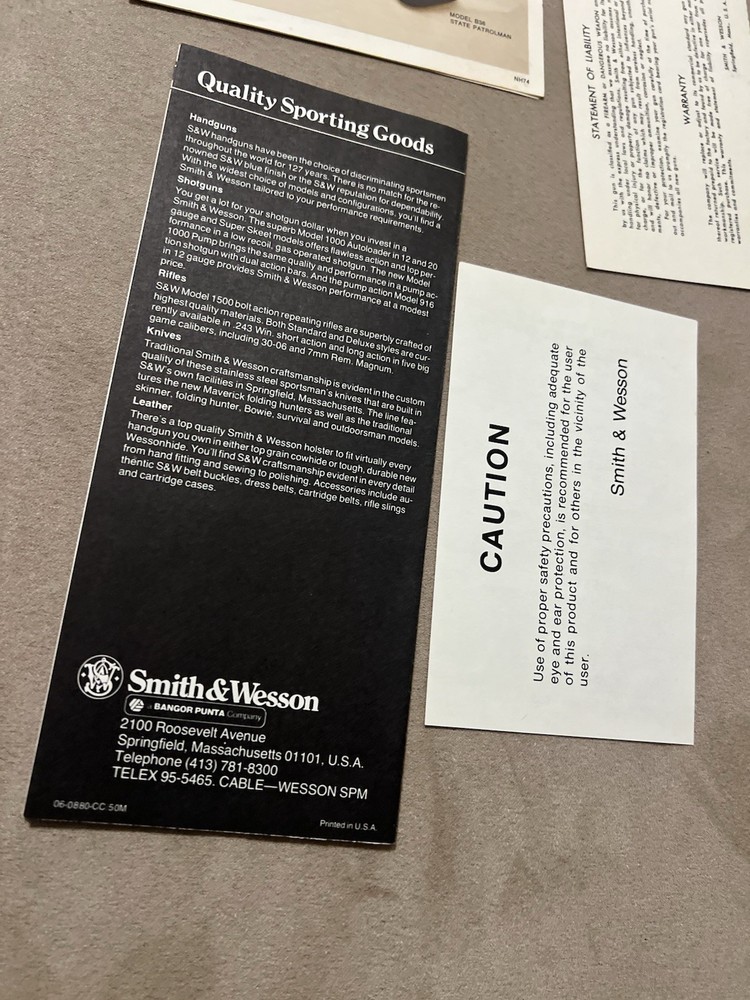 Factory Original Smith & Wesson N Frame Paperwork Set S&W - No Manual