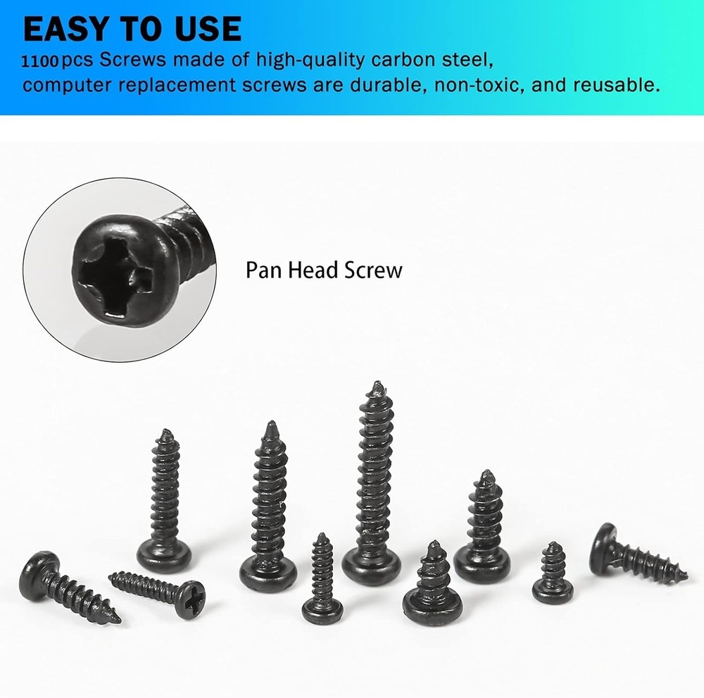 Complete 1100-Piece Round Pan Head Screw Set for Computer Repair & Assembly