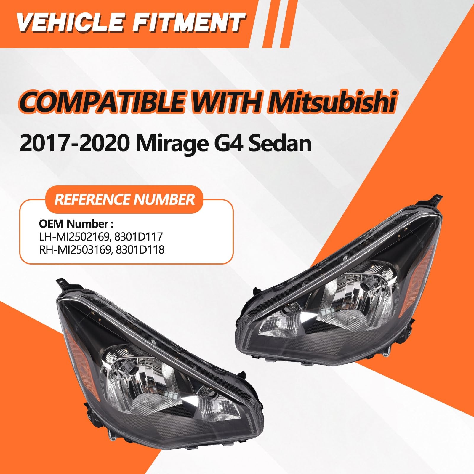 Headlight W/O Bulbs for Mitsubishi Mirage G4 Sedan Pair Halogen Head Lamp