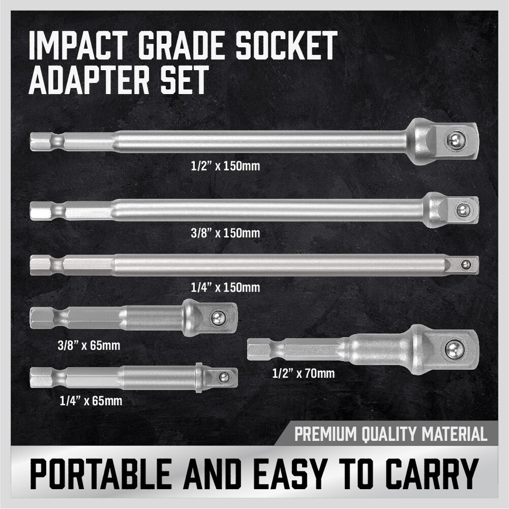 6Pcs Socket Adapter Impact Drill Bits Set 1/4" 3/8" 1/2" Hex Shank Extension Bar