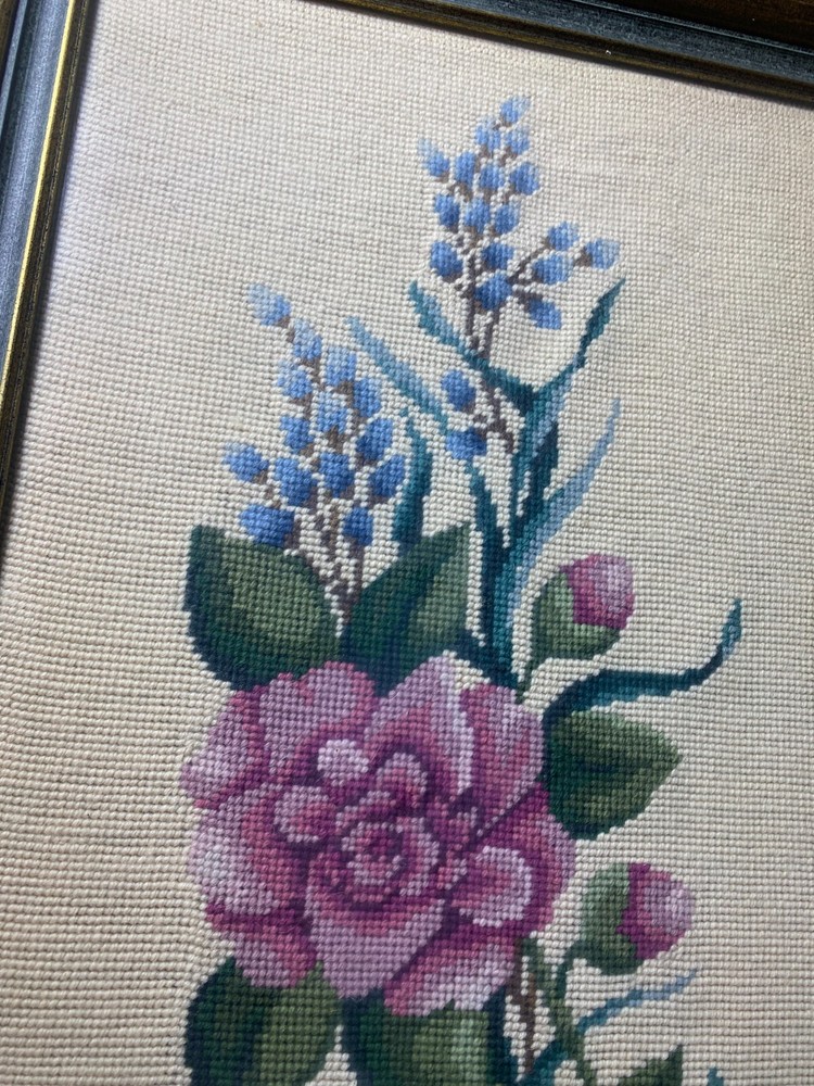 Large E.W Bailey 1966 Needlepoint "A Floral Scene" - Framed