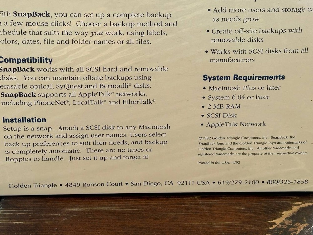 SnapBack strarter Pack. Server and 3 Users for Apple Macintosh. Vintage software