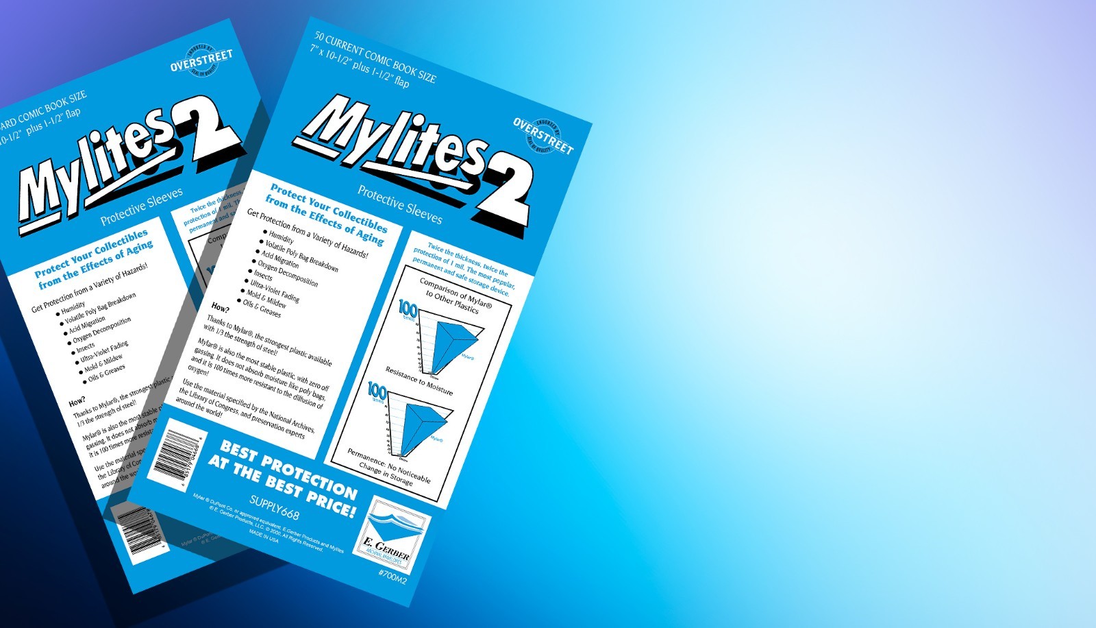 50 - E. Gerber Standard Comic Mylites 2 & 35 PT Full-Backs 725M2 700FB  50 of EA