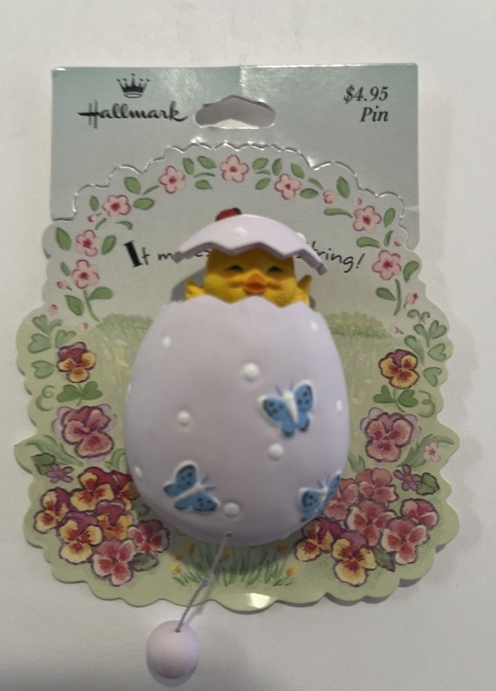 Hallmark 1980’s “It Moves, Pull The String” Chick In Egg Easter Vintage Pin