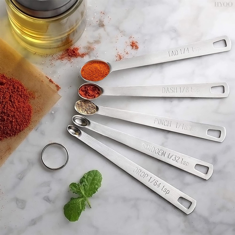 5 Pcs Mini Measuring Spoons Set - Stackable Design, 1/4, 1/8, 1/16, 1/32, 1/6...