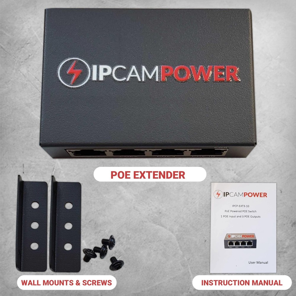 POE Powered 3 Port Switch & Network Cat5 Cat6 Midspan Cable Range Extender Pa...