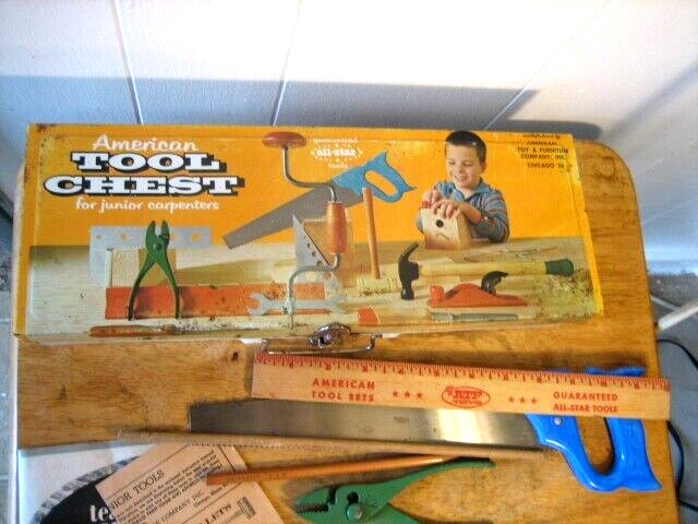 American tool chest for junior carpenters, includes some tools, vintage