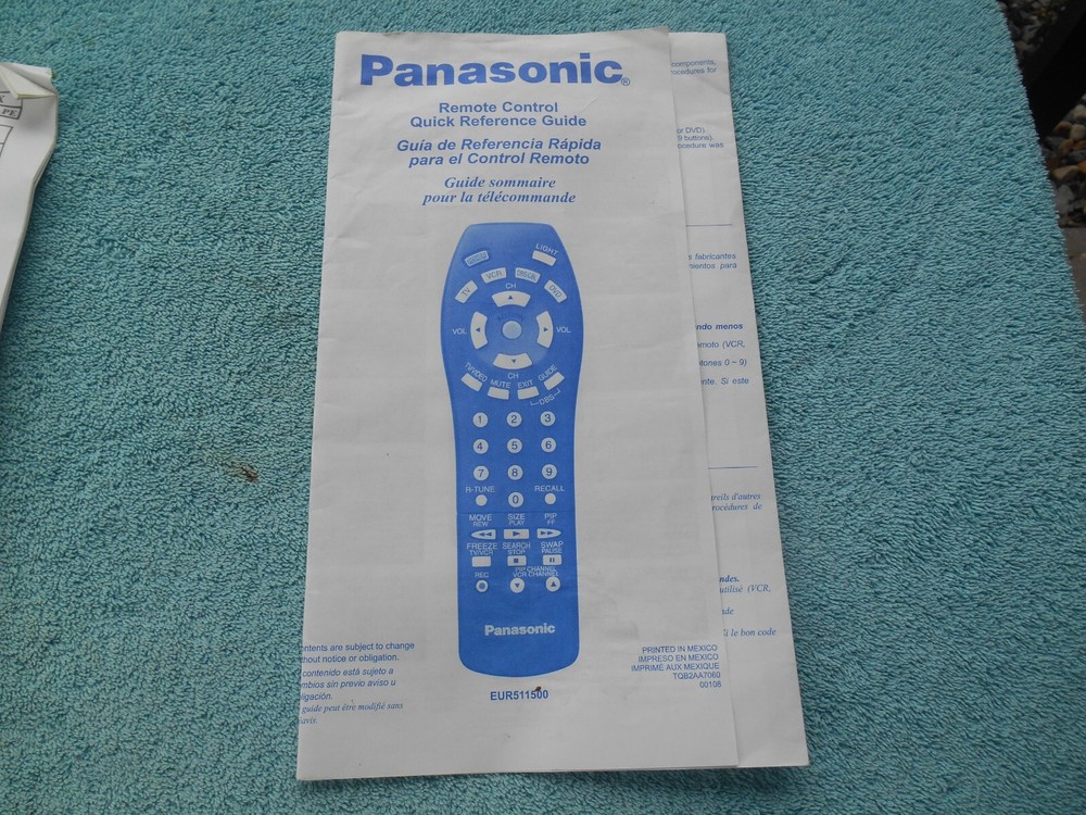 VINTAGE PANASONIC EUR511500 UNIVERSAL REMOTE CONTROL REFERENCE GUIDE & CODE LIST