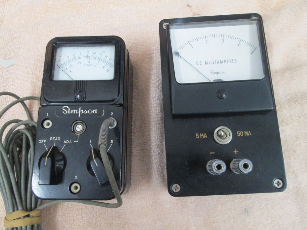 Two Vintage Simpson Meters 0-5 MA  Meter &  one Tem.  Meter