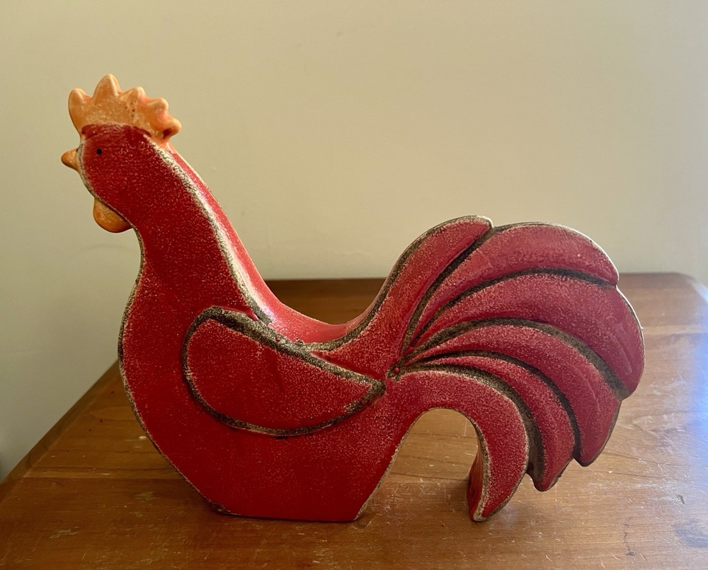 Ceramic Red Rooster Tabletop Farm Decor Distressed Look
