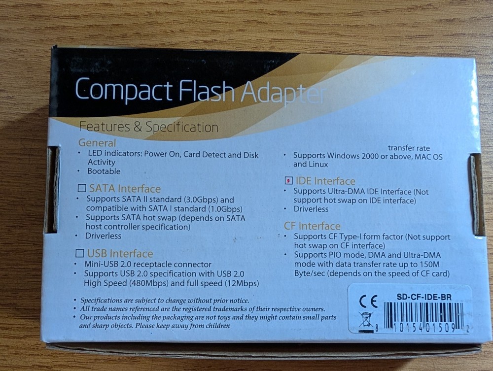 Compact Flash CF Memory card to 3.5" IDE PCI Bracket Adapter Converter