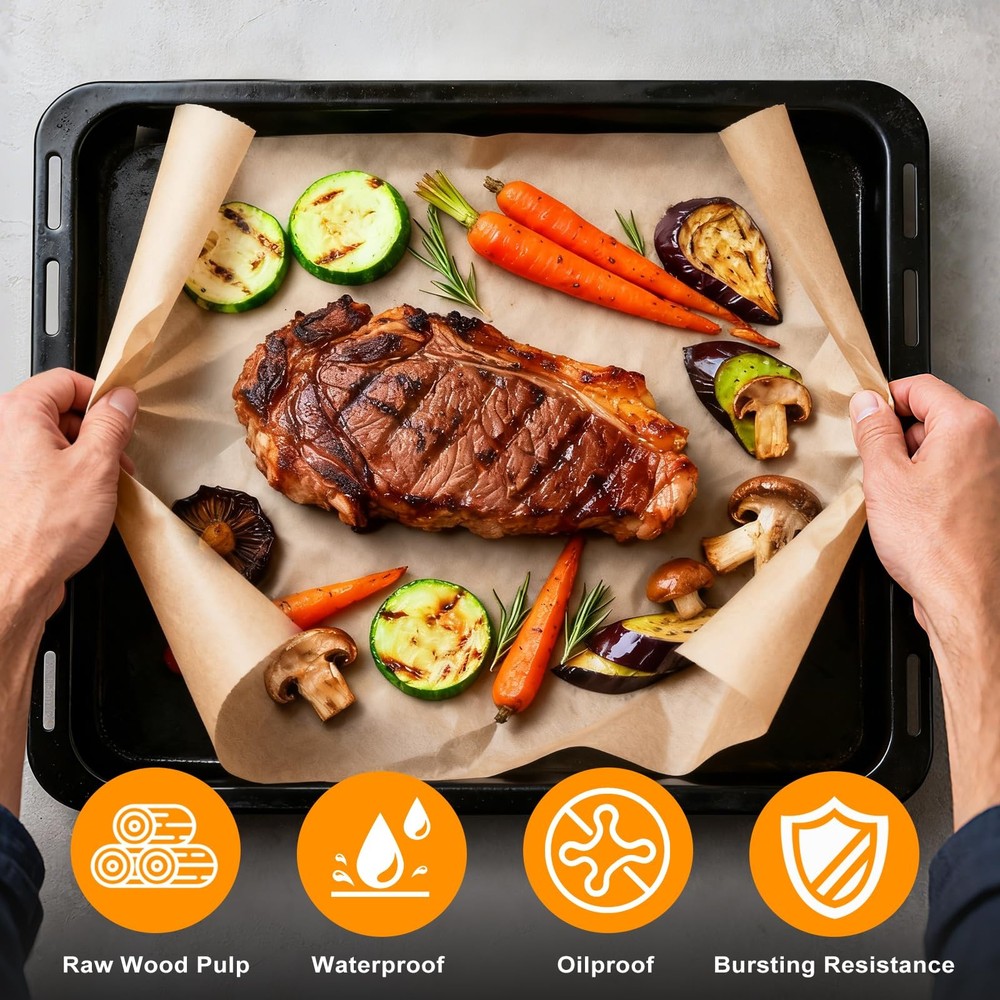 100 Pack Unbleached Parchment Paper Sheets Precut Baking Sheets, 12x16 Inch