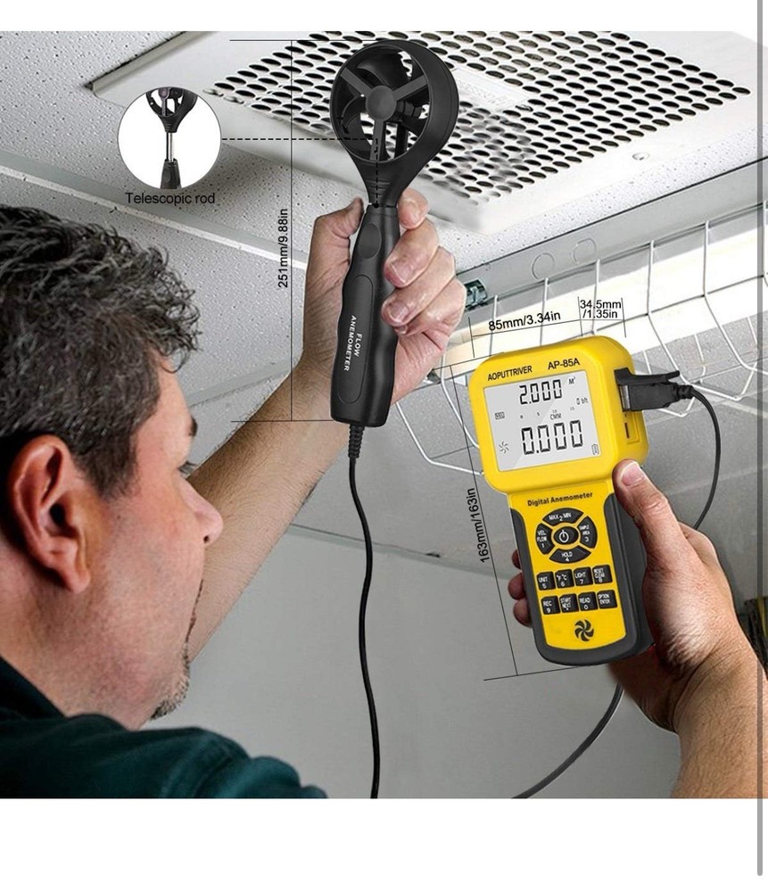 Pro Hvac Anemometer Handheld Cfm Meter Wind Speed Meter With Backlight Max/avg/m
