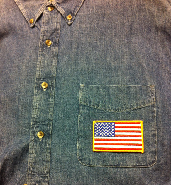 REVERSE USA AMERICAN FLAG PATCH IRON-ON SEW-ON WHITE BORDER (3½ x 2¼”)