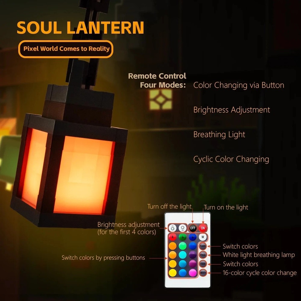 Minecraft LED lantern Remote Control 16 Color Changing Rechargeable Battery