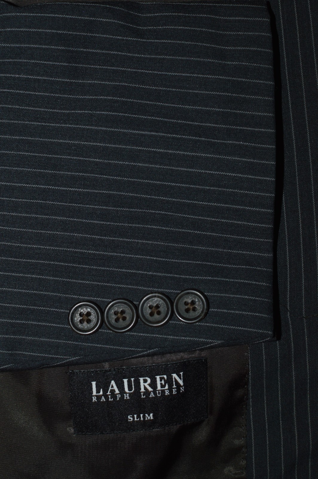 (2Pc Suit 46L 46 Long L) LAUREN RALPH LAUREN black Striped Slim Fit Suit 38x31