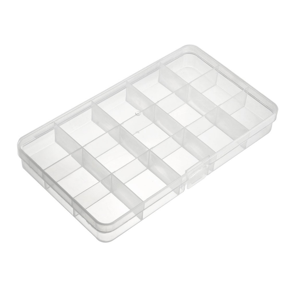 Component Storage Box - PP Fixed 15 Grids Clear White 170x100x23mm