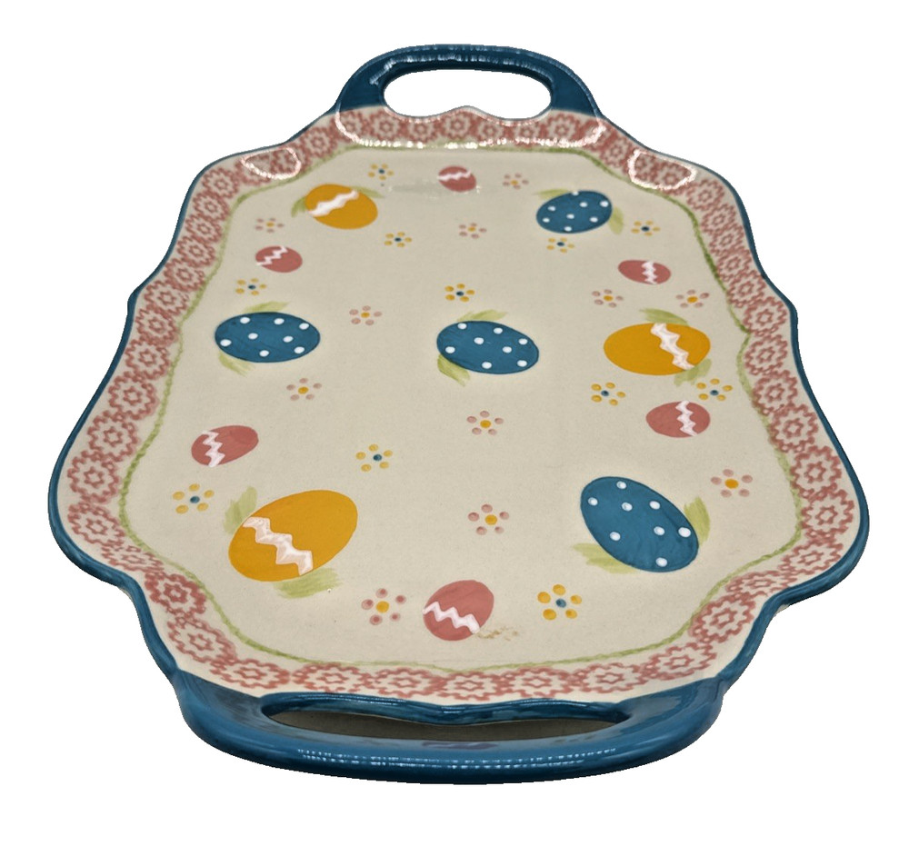 Temp-tations Old World Easter Egg Rectangular Tray w Handles NEW