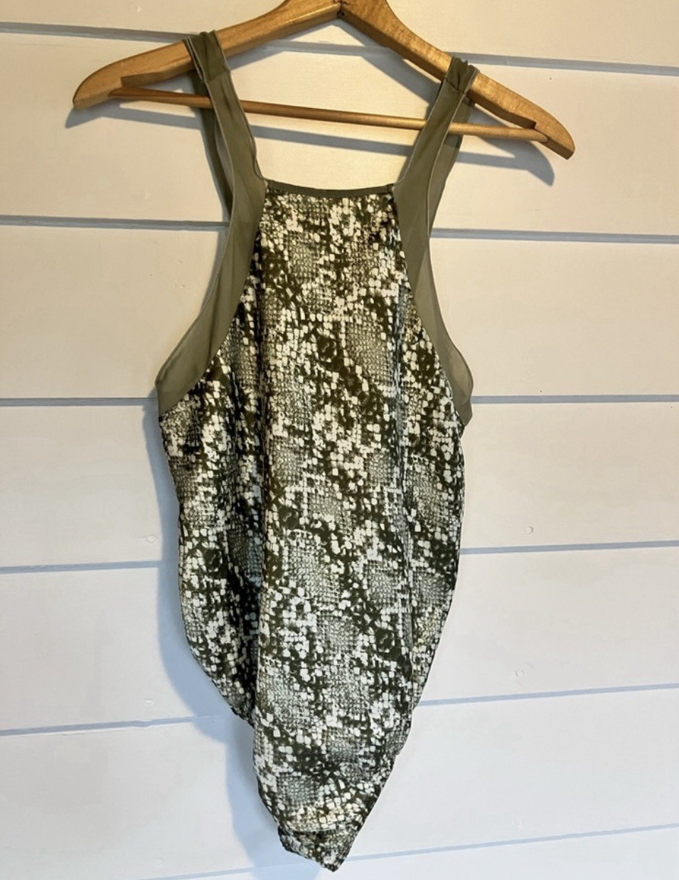 Free People Intimately Size XS Moss Green Snakeskin Print Festival Bodysuit NWOT