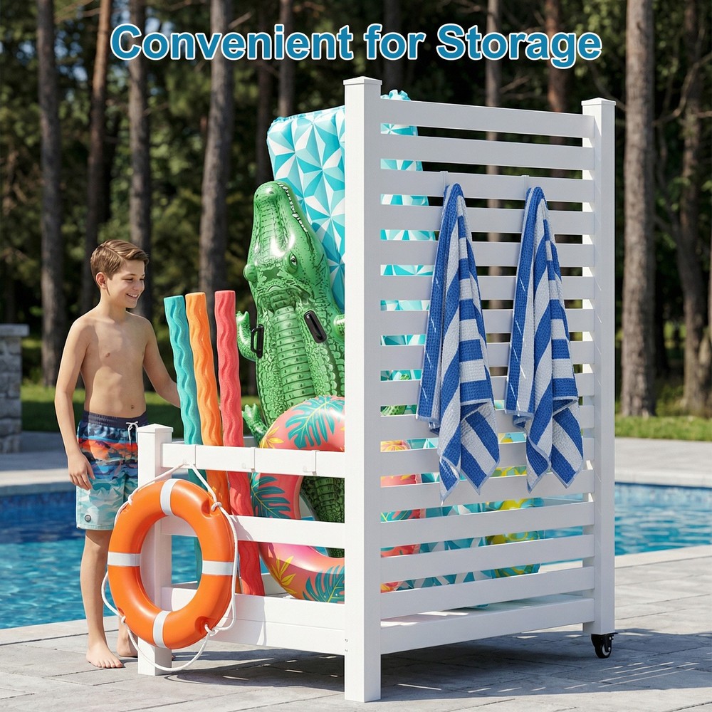 NAIZEA Pool Storage Bin with Wheels 45"Lx36"Wx71"H Pool Float Storage Organizer