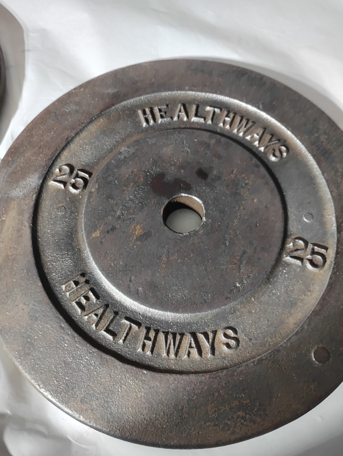 vintage Healthways Hollywood 25lb standard weight plate pair double H