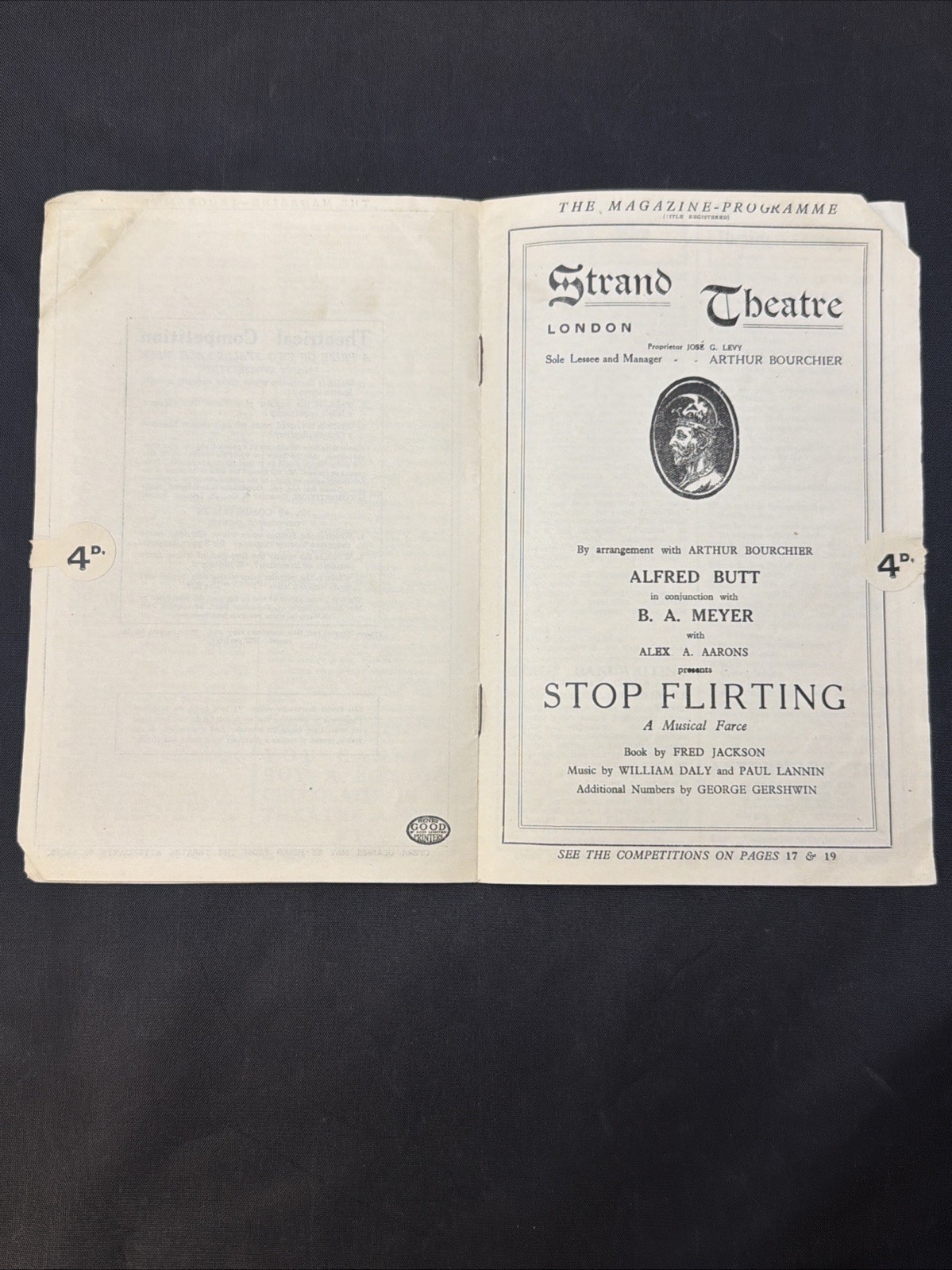 Fred Astaire "STOP FLIRTING" George Gershwin (London Debut) Rare 1924 Playbill