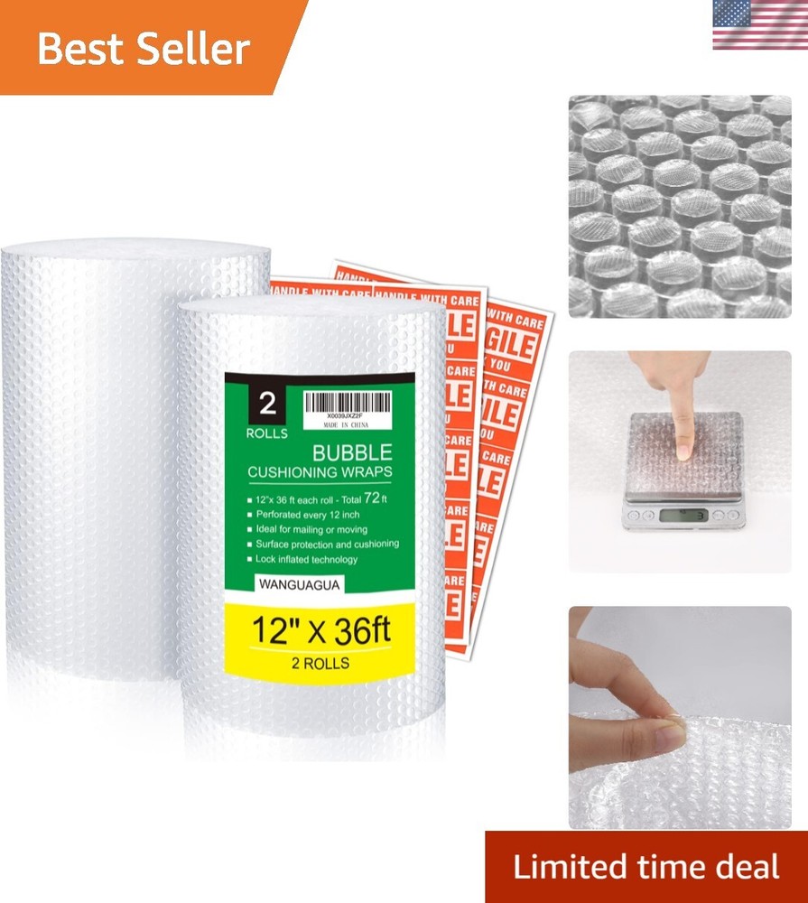 2 Pack 12" x 72 ft Eco-Friendly Bubble Packing Wrap for Moving & Shipping Needs