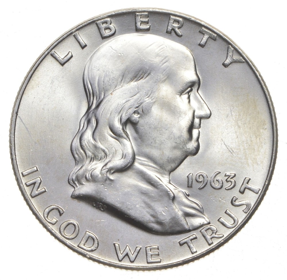 Choice Unc 1963-D Franklin Half Dollar Gem BU From Original Roll