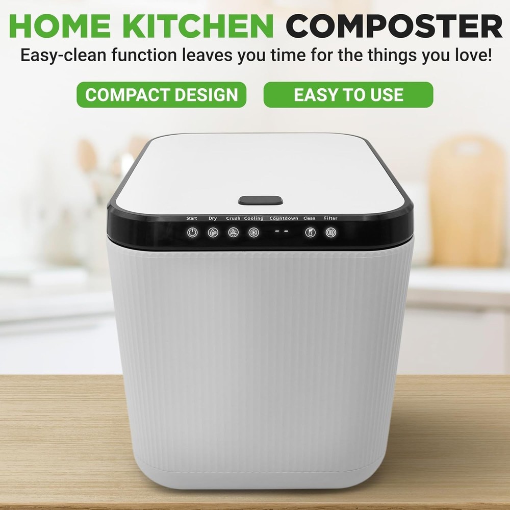 NutriChef Electric Kitchen Composter 3 Quart Low Noise Odorless Auto Clean White