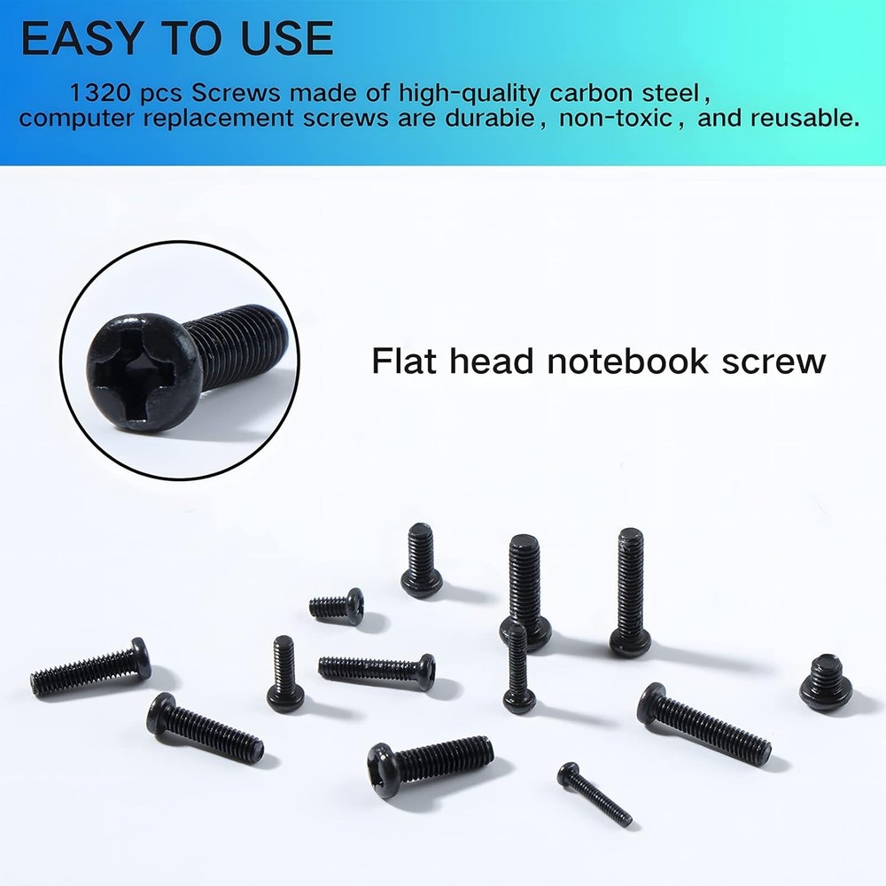 1320PCS Laptop Screws Kit Tiny Computer Replacement Screw Set Black