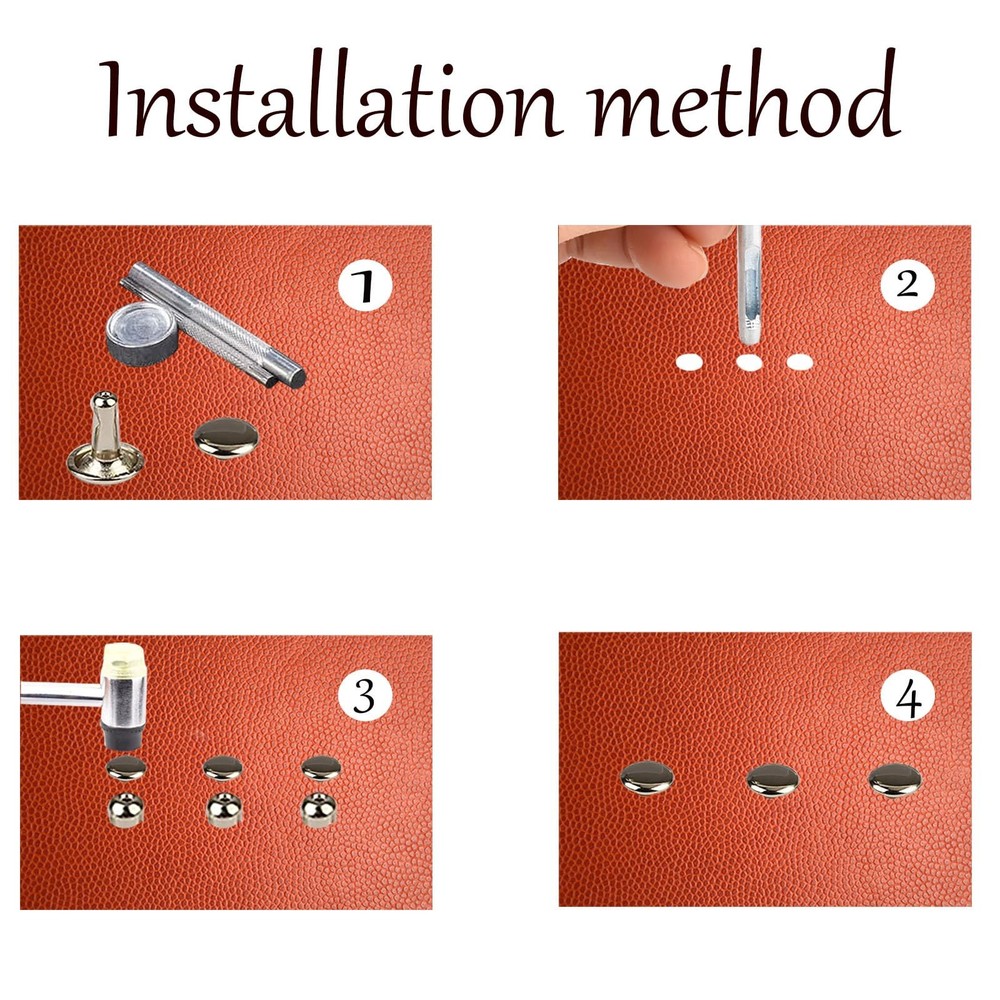 120 Sets 2 Sizes Leather Rivets Kit Double Cap Buttons, Press Studs Setting