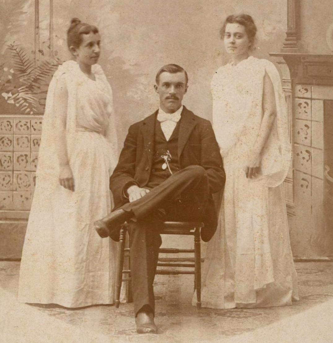 Studio pose of Father and two Daugthers, .M.V. LOMAX ~ ABBEVILLE ,S.C.