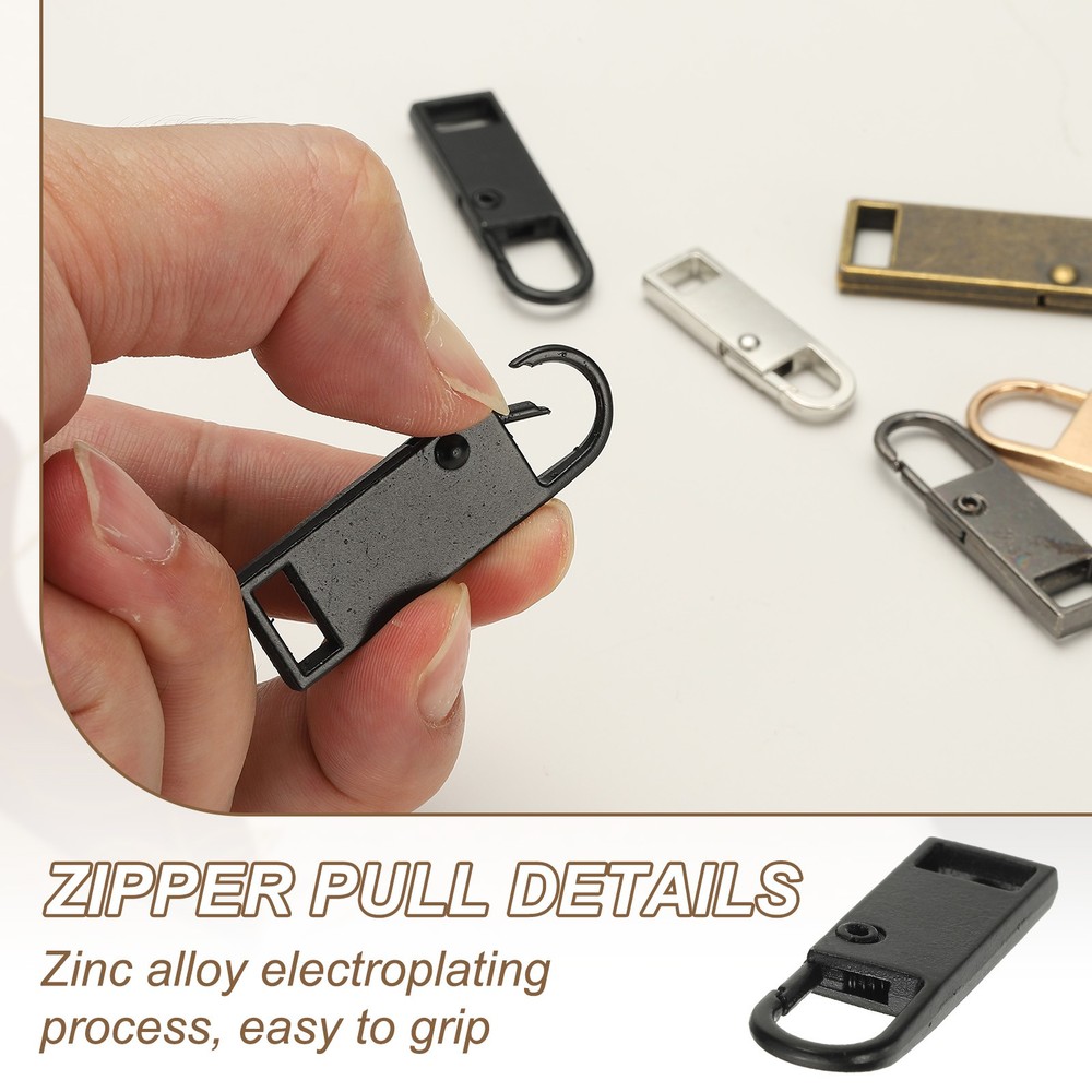 8Pcs Metal Zipper Pull Replacement for Luggage, Black Medium