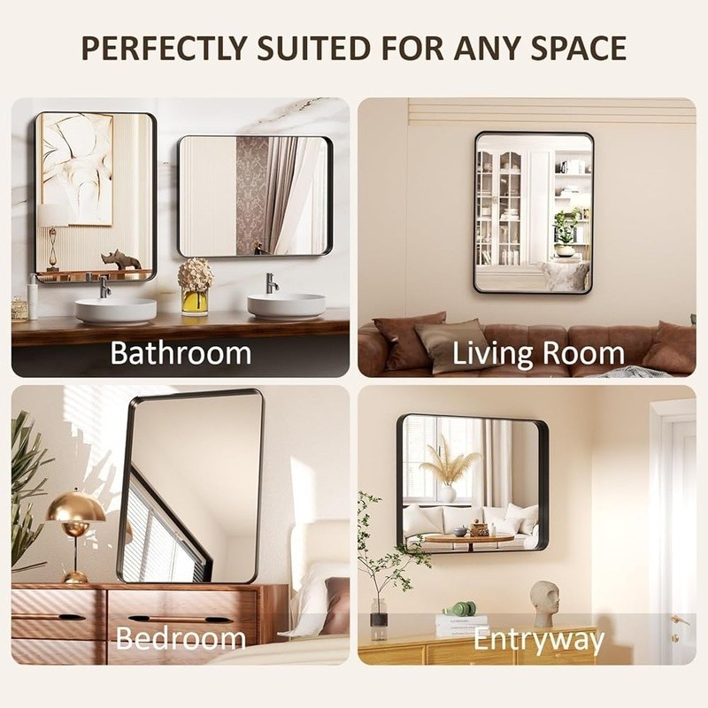 Rectangular Flat Frame Mirror Anti-Oxidation Coating Versatile Wall Mount Decor