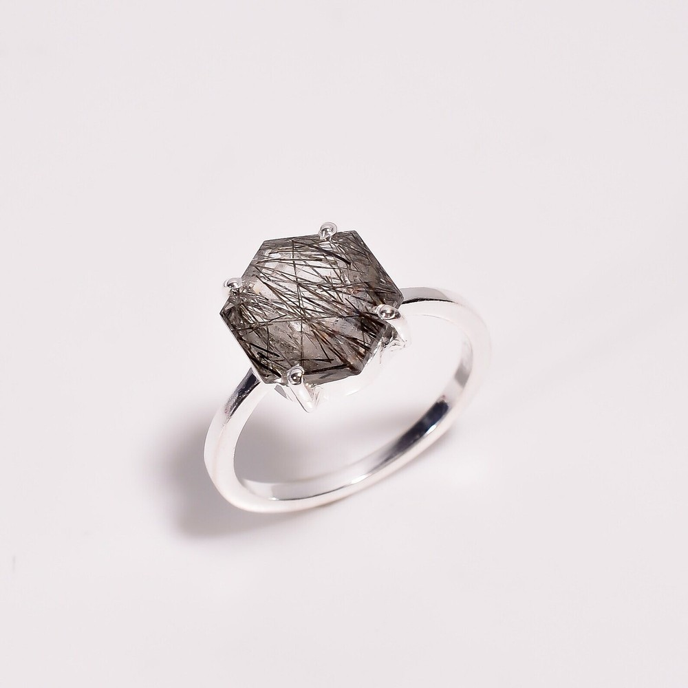 Hexagon Rutilated Quartz Ring – Sterling Silver Statement Gemstone Jewelry