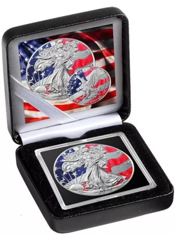 🇺🇸2025 Three Precious Stone Flag Ruby/Sapphire/ Diamond Dust 1oz Silver Coin