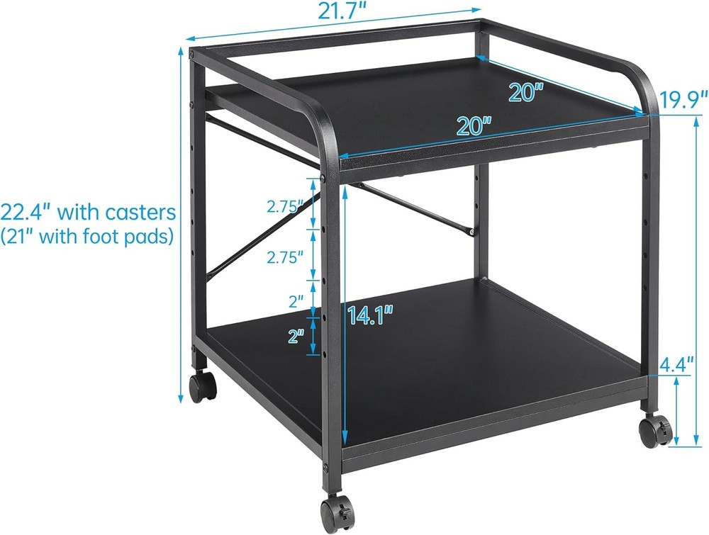 2 Tier Under Desk Printer Stand W/ Storage 20 Inches Deep Large Printer Table W/