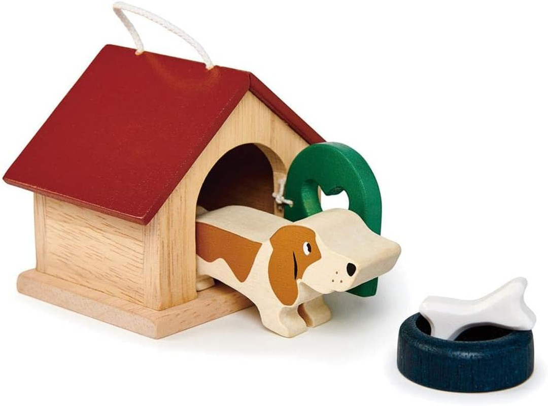 Dollhouse Pet Dog Set – Wooden Dog Figures & Accessories – Imaginative Storytell