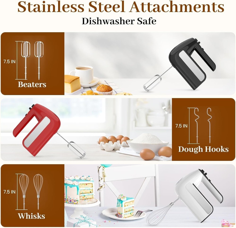 5-Speed Handheld Mixer for Baking & Cooking - White