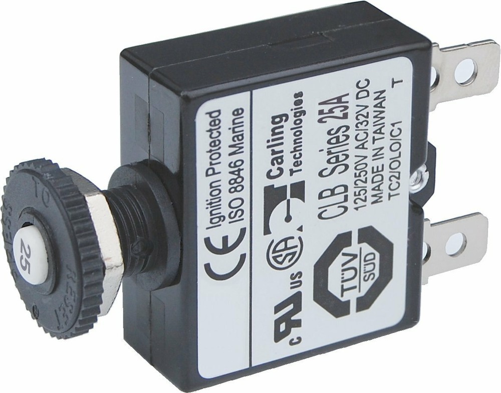 Blue Sea Systems Push Button Reset Only Quick Connect 25A Circuit Breaker