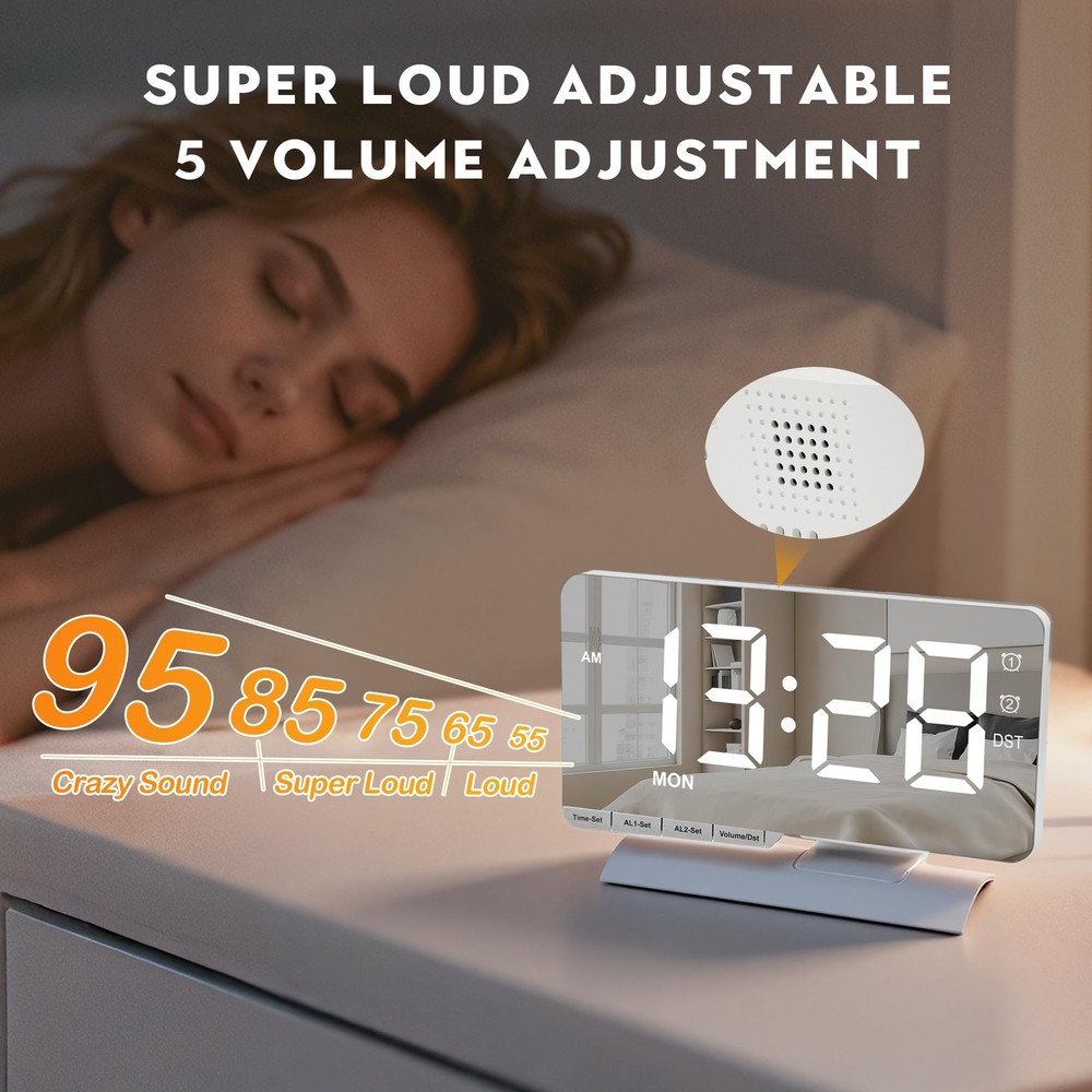 Digital Clock,Alarm Clock Bedside,7.3'' Large LED Mirror with Date Display,Du...