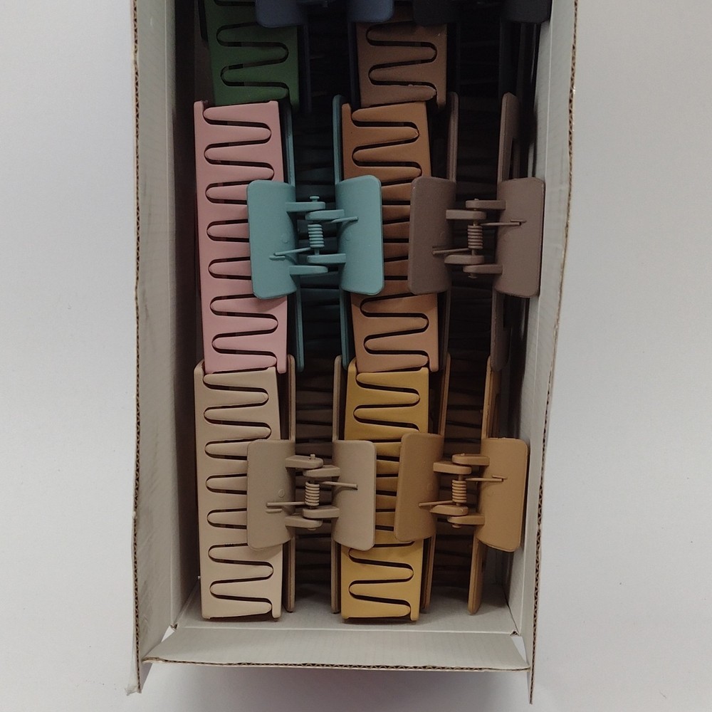 Multicolor Rectangular Hair Claw Clips Set With Teeth for Women, Plastic