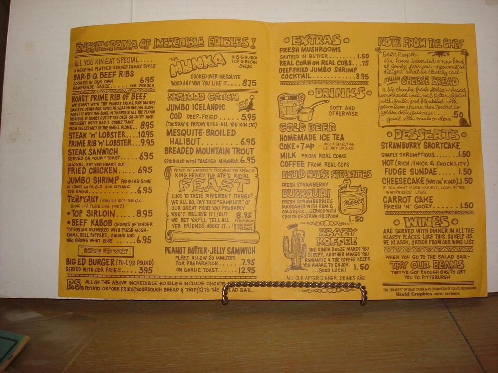 Crazy Ed's Place, Phoenix, Arizona Menu